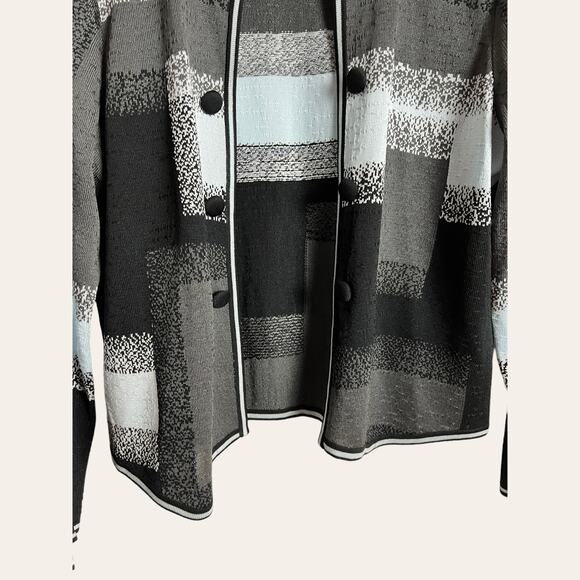 Ming Wang Black Blue Acrylic Knit Button Front Sweater Jacket Size Petite M - Picture 6 of 8